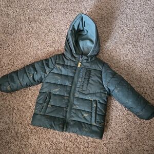 Kids Green Dinosaur Puffer Jacket